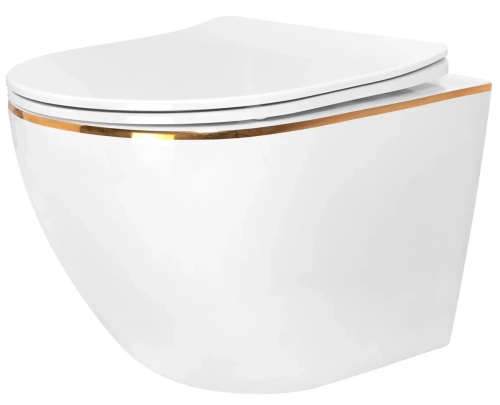 Унитаз подвесной Rea Carlo Flat Mini Tornado White Gold Edge REA-C8770 с сиденьем, безободковый, белый глянец унитаз подвесной rea carlo flat mini tornado white gold edge rea-c8770 с сиденьем, безободковый, белый глянец