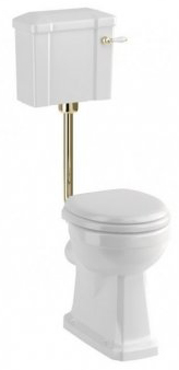 Унитаз напольный Burlington P2Gold+T31Gold+C3Gold с высоким бачком (45,4 см) с короткой трубой с керамической ручкой в цвете золото унитаз напольный burlington p2gold+t31gold+c3gold с высоким бачком (45,4 см) с короткой трубой с керамической ручкой в цвете золото